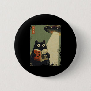 Vintage Japanische Katzenbuchliebhaber Ufo Alien E Button
