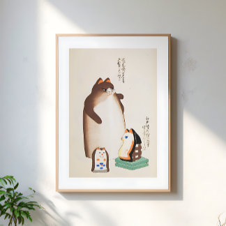 Vintage japanische Katzenillustration Poster