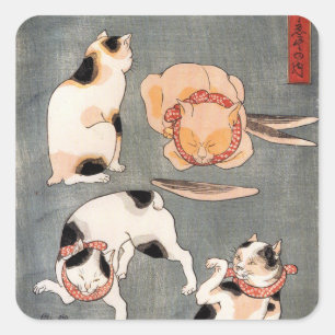 Vintage japanische Katzenkunst Quadratischer Aufkleber