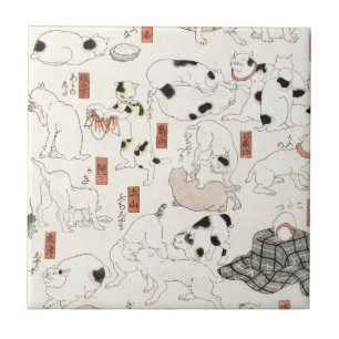 Vintage japanische Katzenkunst Ukiyoe-Holzschnitt Fliese
