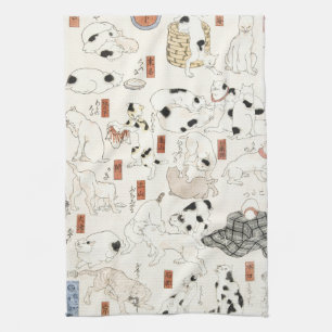 Vintage japanische Katzenkunst Ukiyoe-Holzschnitt Geschirrtuch