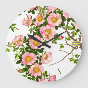 Vintage japanische Kirschblüten, Rosa und Gold Große Wanduhr