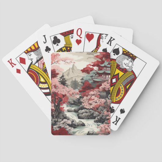Vintage japanische Kirschblüten und Flusswälder Spielkarten (Rückseite)