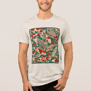 Vintage-japanische Koi-Fisch-Muster-Malerei Tri-Blend Shirt