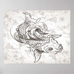 Vintage japanische Koi-Kunst Poster