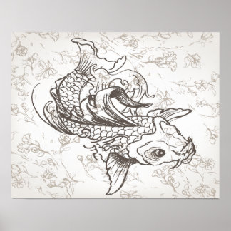 Vintage japanische Koi-Kunst Poster