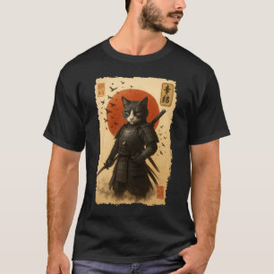 Vintage japanische Kunst Anime Graphic Samurai Kat T-Shirt