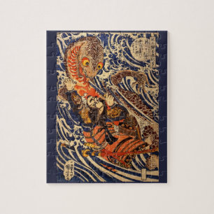 Vintage japanische Kunst, die gegen einen Riesensa Puzzle