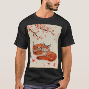 Vintage japanische Kunst Fuchs Kirschblüten Holzsc T-Shirt