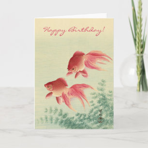 Vintage japanische Kunst: Goldfisch-Geburtstag Karte