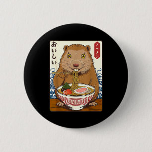 Vintage japanische Kunst Groundhog isst Ramen Funn Button