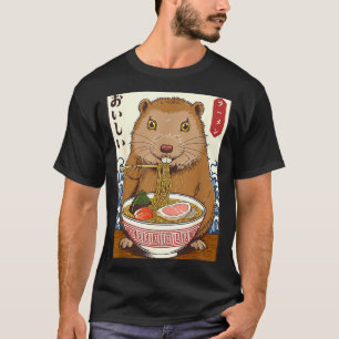 Vintage japanische Kunst Groundhog isst Ramen Funn T-Shirt