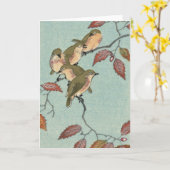 Vintage japanische Kunst - Grüne Vögel Karte (Gelbe Blume)