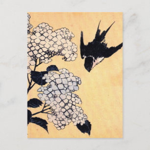 Vintage-Japanische-Kunst-Hortensie-Postkarte Postkarte