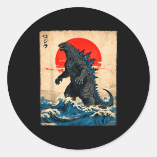 Vintage japanische Kunst Kaiju-Monster Runder Aufkleber