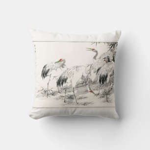 Vintage japanische Kunst Kraniche und Bambus Kissen