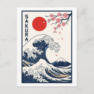 Vintage-Japanische Kunst mit großer Welle und Kirs Postkarte
