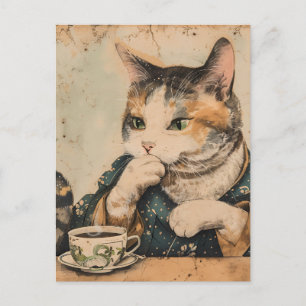 Vintage japanische Kunst niedliche Katze mit einer Postkarte
