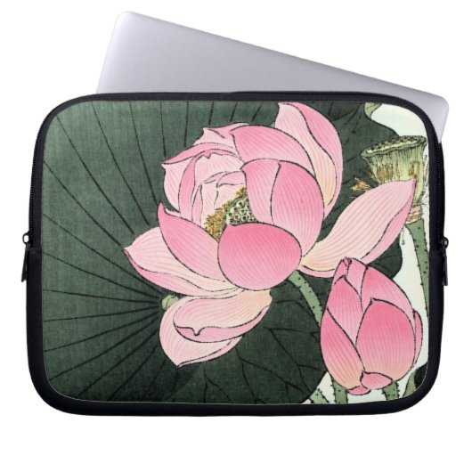 Vintage japanische Kunst - Rosa Lotus Blume Laptopschutzhülle (Vorderseite)