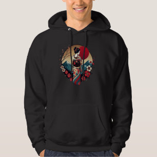 Vintage Japanische Kunst Sonnenuntergang Berg Flor Hoodie