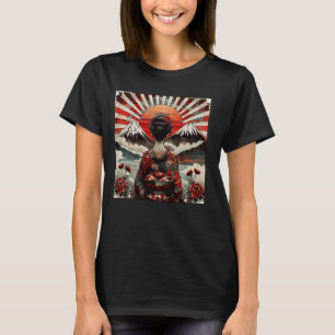 Vintage Japanische Kunst Sonnenuntergang Berg Flor T-Shirt