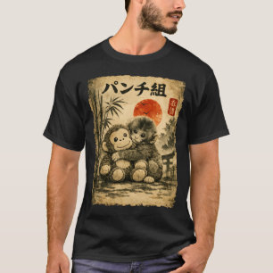 Vintage-Japanische-Kunst-Süßer-Affe-Umarmen-Plüsch T-Shirt