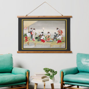 Vintage japanische Kunst Utagawa Toyohiro Druck Wandteppich Mit Holzrahmen