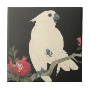 Vintage japanische Kunst Weißer Kakadu Fliese