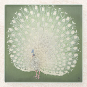 Vintage japanische Kunst Weißer Pfau Glasuntersetzer