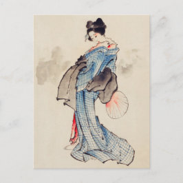 Vintage japanische Kunstfrau in einem Kimono Postkarte