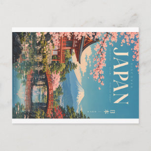 Vintage japanische Landschaft mit Kirschblüten Feiertagspostkarte
