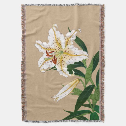 Vintage japanische Liliy. Weiß, Grün und Beige Decke (Vorderseite Vertikal)