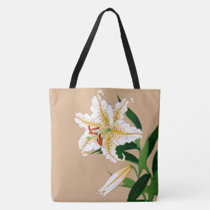 Vintage japanische Liliy. Weiß, Grün und Beige Tasche