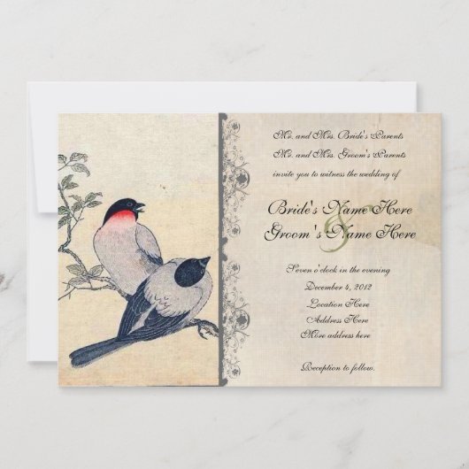 Vintage japanische Lovebirds, die Einladung (Vorderseite)