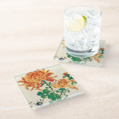 Vintage japanische Malerei Chrysanthemas Glasuntersetzer (Schrägansicht)