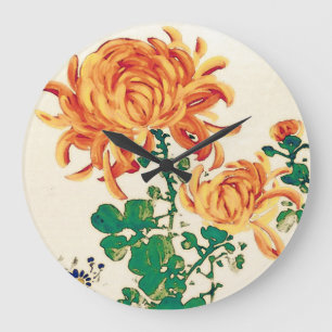 Vintage japanische Malerei Chrysanthemas Große Wanduhr