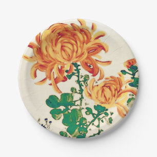 Vintage japanische Malerei Chrysanthemas Pappteller
