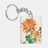 Vintage japanische Malerei Chrysanthemas Schlüsselanhänger (Vorderseite links)