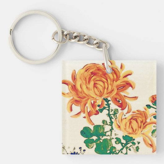 Vintage japanische Malerei Chrysanthemas Schlüsselanhänger (Vorderseite)