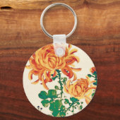 Vintage japanische Malerei Chrysanthemas Schlüsselanhänger (Vorderseite)