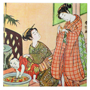 Vintage japanische Malerei der zwei Fliese