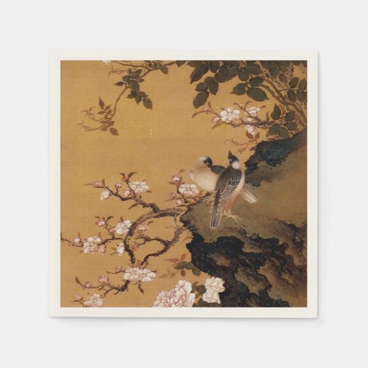 Vintage japanische Malerei von zwei Vögeln Serviette (Vorderseite)
