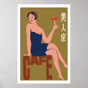 Vintage japanische Matchbox-Abdeckung (Cafe Girl) Poster