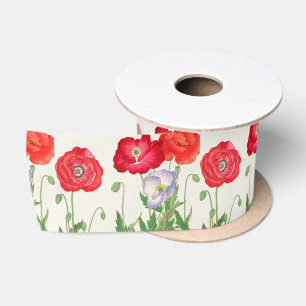 Vintage Japanische Mohn Botanische Kunst 1917 Satinband