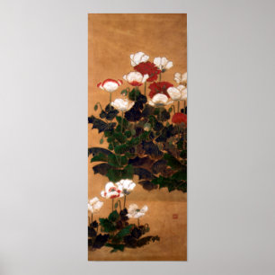 Vintage japanische Mohnblumen Poster