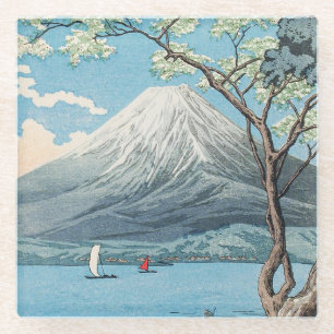 Vintage japanische Mount Fuji und Lake Yamanaka Ku Glasuntersetzer