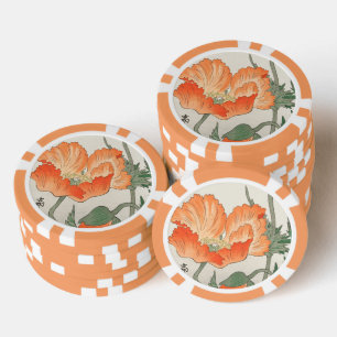 Vintage japanische orange Mohnblume, Ohara Koson Pokerchips