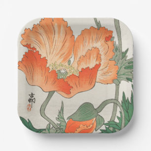 Vintage japanische Orange Poppy Blume, Ohara Koson Pappteller