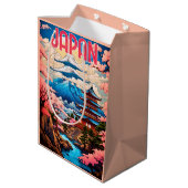 Vintage japanische Pagode- und Kirschblossom-Bäume Mittlere Geschenktüte (Rückseite Schrägansicht)