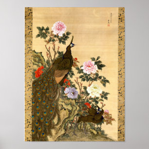 Vintage japanische Pfauen & Pfingstrosen Poster